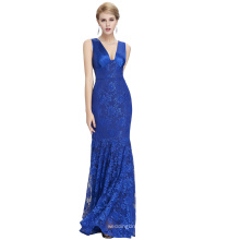 Starzz 2016 sin mangas con cuello en V V-Back Elegante vestido de noche de encaje azul Sirena ST000084-2